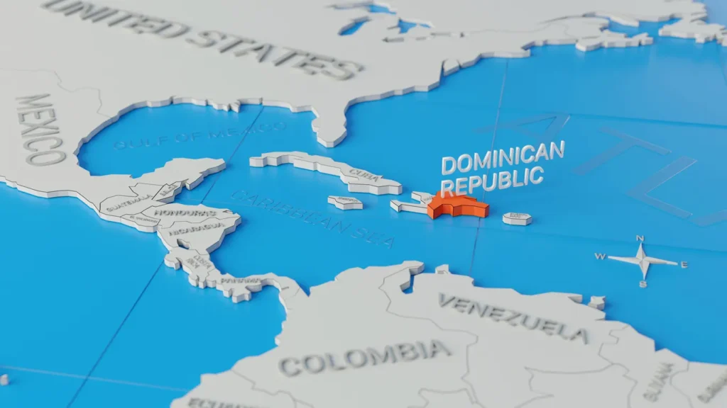 Business leaders reviewing regional strategy maps representing talent mobility and executive hiring across Caribbean islands|