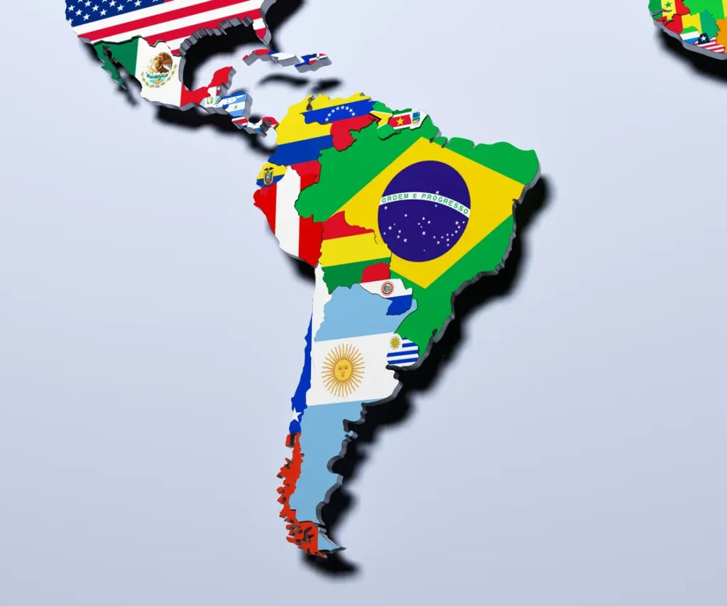 Map of South and Central America showing 2025 to 2027 investment hotspots in mining energy logistics and nearshoring